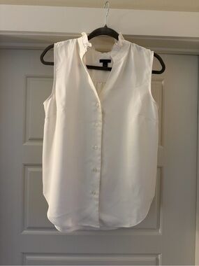 Ann Taylor Sleeveless Ruffle-Trim Button Front Shell Top - Ivory